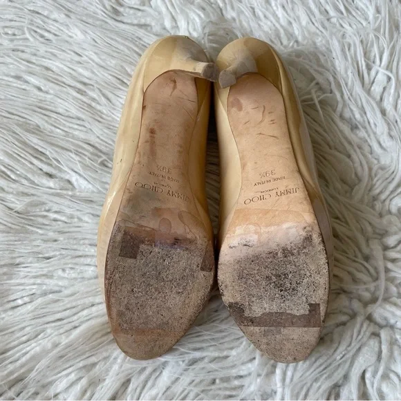 Jimmy Choo Cosmic Nude Beige Patent Leather Platform High Heel Pumps Size 39.5 - Picture 7 of 9